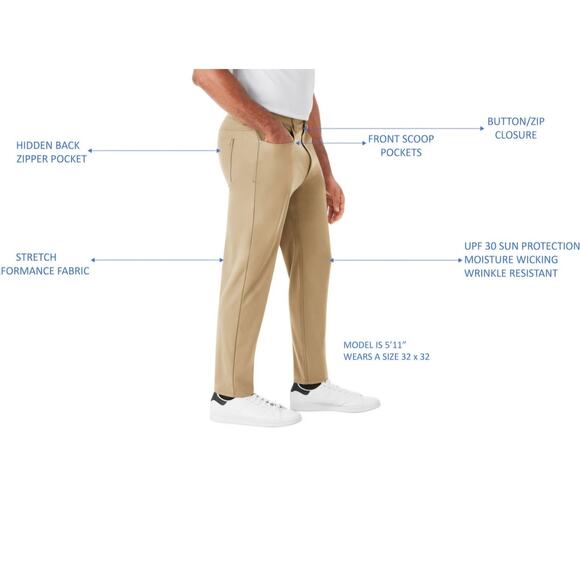 Mens Slim Fit Benton Stretch Performance Pant 5-pocket UPF 30 Men's Size 40x32 - Picture 6 of 10